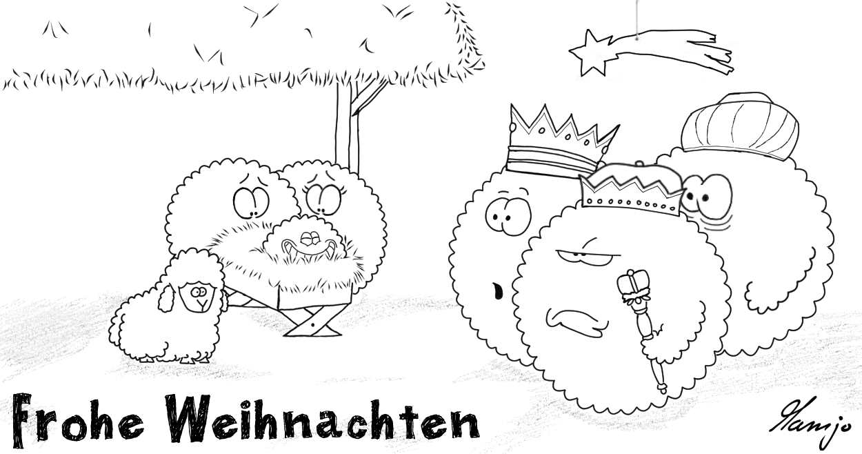 frohe weihnachten 2019 schnuhsel mamjo könig könige heiligen drei 3 schaf cartoon comic cartonnart skizze zeichnen zeichnung