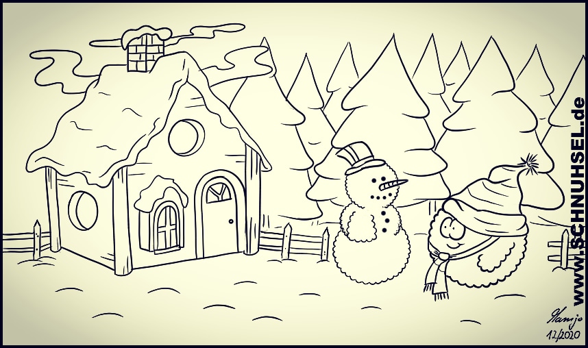 winter xmas x-mas weihnachten schnee schnuhsel gekritzel skizze cartoon comic schneemann tannenbaum