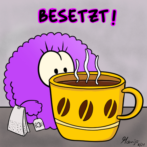 Kaffee vs Tee schnuhsel teebeutel besetzt cartoon comic skizze